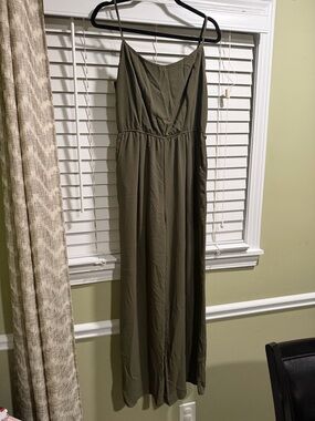 Olive Green Spaghetti Strap Maxi Dress